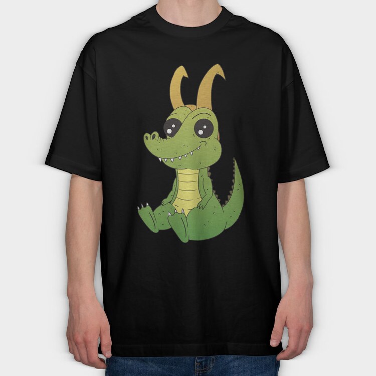 Cute Horned Crocodile Golden Horns, Tricou Oversize Barbati (Unisex)