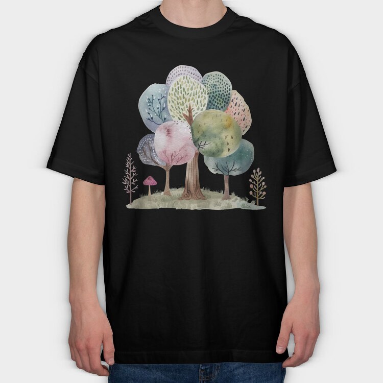 Watercolor Forest Trees, Tricou Oversize Barbati (Unisex)