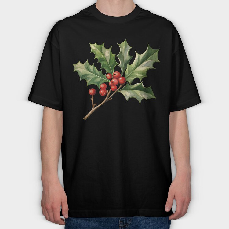 Watercolor Holly Mistletoe, Tricou Oversize Barbati (Unisex)