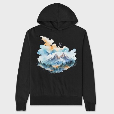 Watercolor Mountain Birds, Hanorac Oversize Barbati (Unisex)