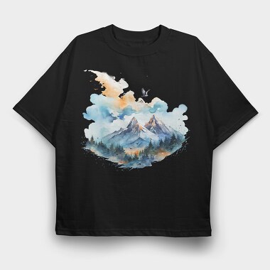 Watercolor Mountain Birds, Tricou Oversize Barbati (Unisex)