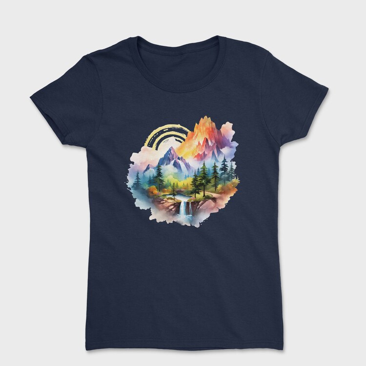 Watercolor Mountain Cliff, Tricou Femei