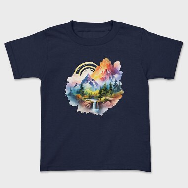 Watercolor Mountain Cliff, Tricou Copii