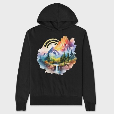 Watercolor Mountain Cliff, Hanorac Oversize Barbati (Unisex)