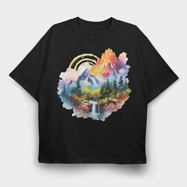 Watercolor Mountain Cliff, Tricou Oversize Barbati (Unisex)