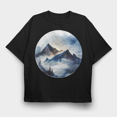 Watercolor Mountain Climb, Tricou Oversize Barbati (Unisex)