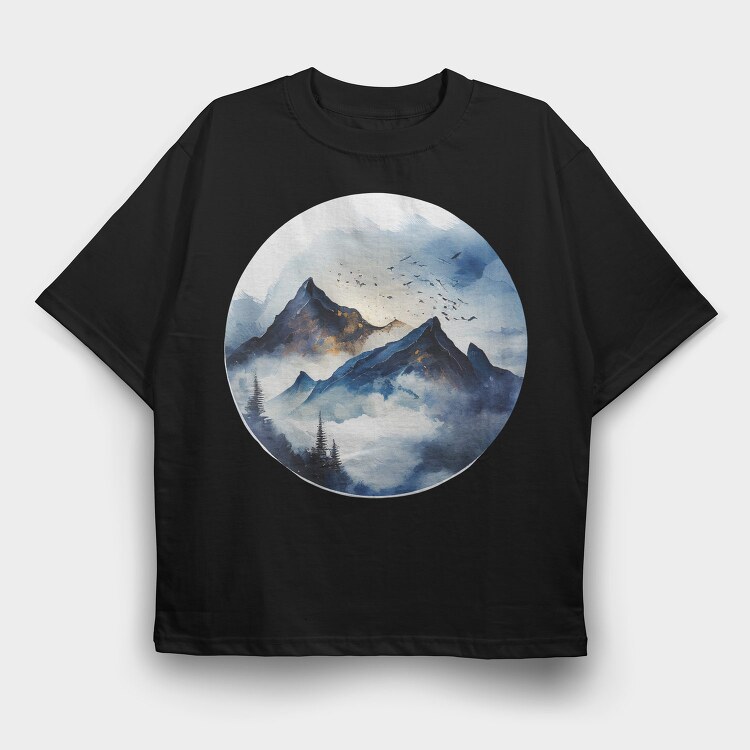 Watercolor Mountain Climb, Tricou Oversize Barbati (Unisex)