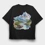 Watercolor Mountain Clipart, Tricou Oversize Barbati (Unisex)