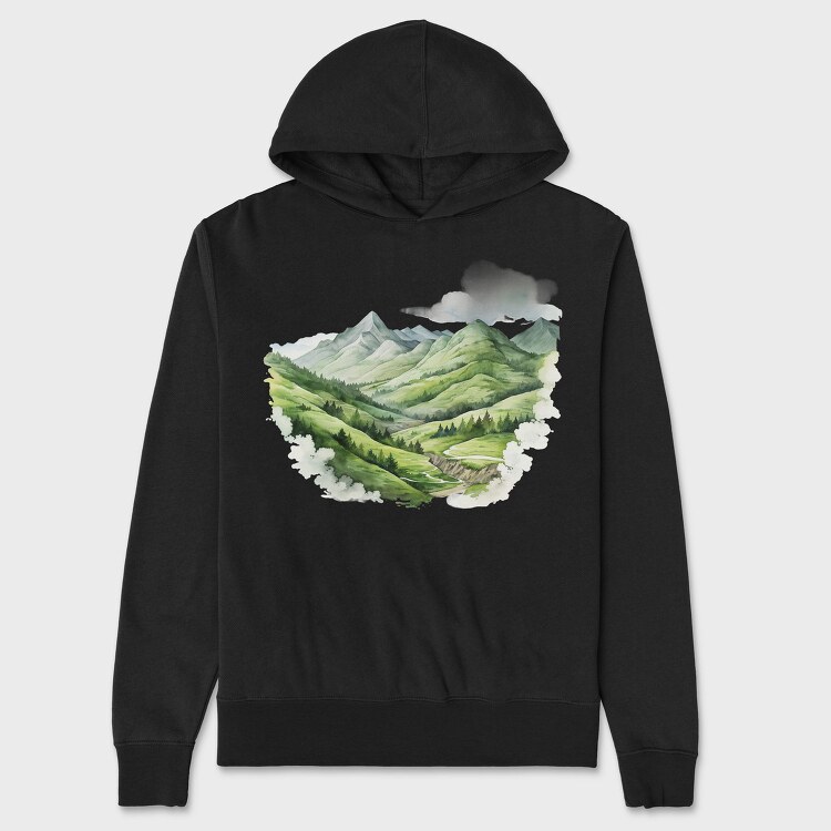 Watercolor Mountain Clips, Hanorac Oversize Barbati (Unisex)