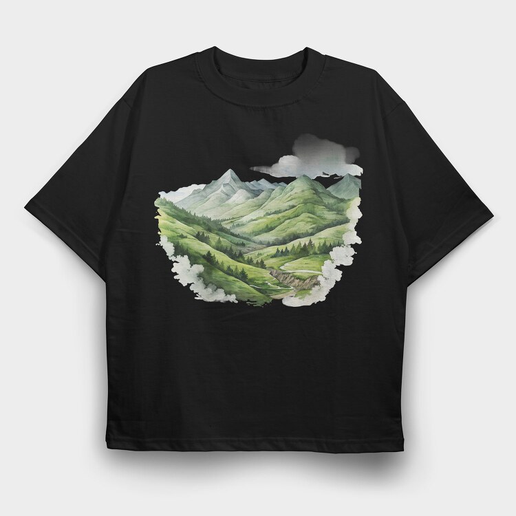 Watercolor Mountain Clips, Tricou Oversize Barbati (Unisex)