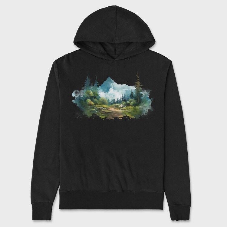 Watercolor Mountain Forest, Hanorac Oversize Barbati (Unisex)