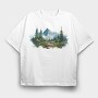 Watercolor Mountain Forest, Tricou Oversize Barbati (Unisex)