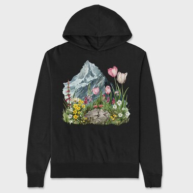 Watercolor Mountain Garden, Hanorac Oversize Barbati (Unisex)