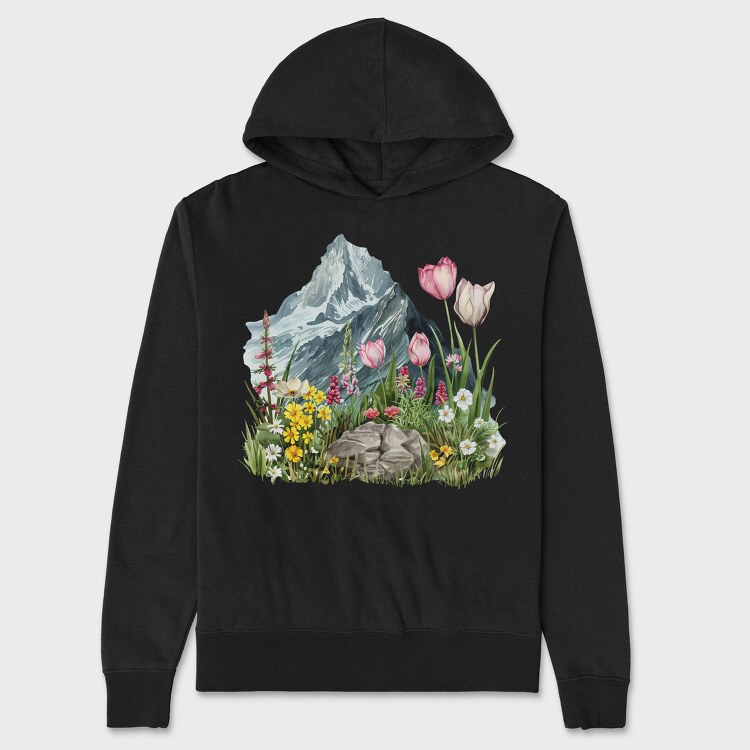 Watercolor Mountain Garden, Hanorac Oversize Barbati (Unisex)