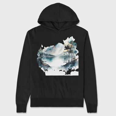 Watercolor Mountain Lake, Hanorac Oversize Barbati (Unisex)