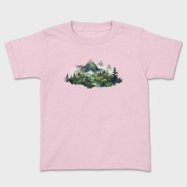 Watercolor Mountain Landscape, Tricou Copii