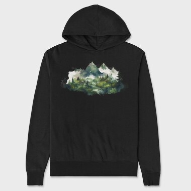 Watercolor Mountain Landscape, Hanorac Oversize Barbati (Unisex)