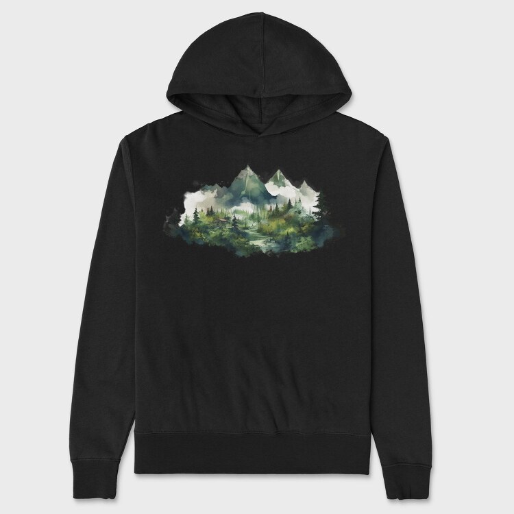 Watercolor Mountain Landscape, Hanorac Oversize Barbati (Unisex)