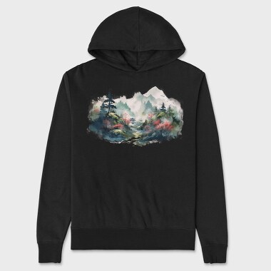 Watercolor Mountain Mist, Hanorac Oversize Barbati (Unisex)
