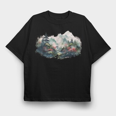 Watercolor Mountain Mist, Tricou Oversize Barbati (Unisex)
