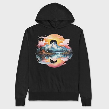 Watercolor Mountain Moon, Hanorac Oversize Barbati (Unisex)
