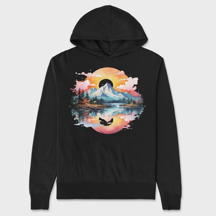 Watercolor Mountain Moon, Hanorac Oversize Barbati (Unisex)