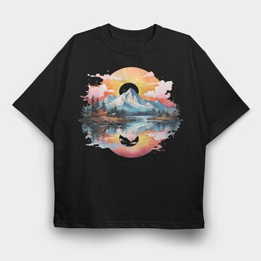 Watercolor Mountain Moon, Tricou Oversize Barbati (Unisex)