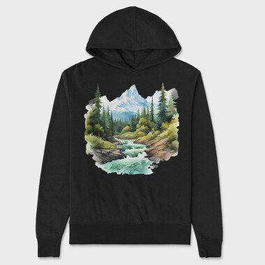 Watercolor Mountain Peace, Hanorac Oversize Barbati (Unisex)