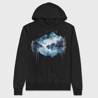 Watercolor Mountain Reflection, Hanorac Oversize Barbati (Unisex)