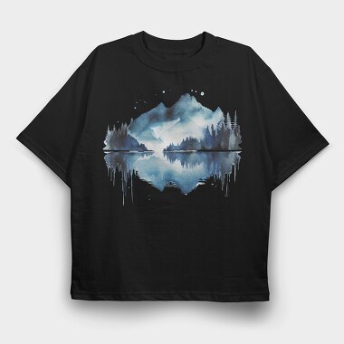 Watercolor Mountain Reflection, Tricou Oversize Barbati (Unisex)