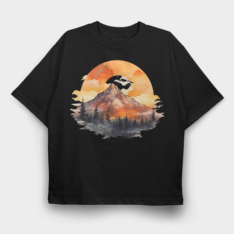 Watercolor Mountain Sunset, Tricou Oversize Barbati (Unisex)