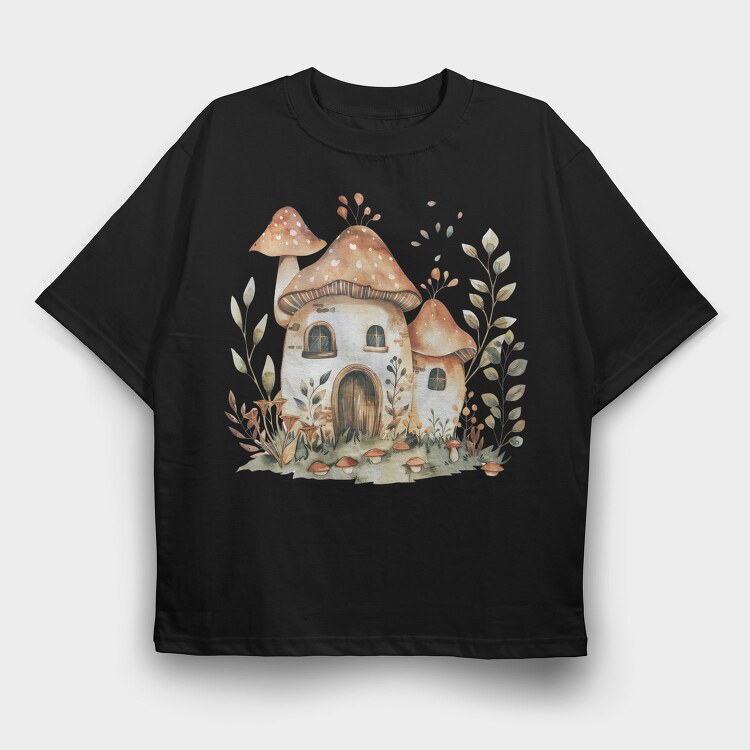 Watercolor Mushroom House, Tricou Oversize Barbati (Unisex)