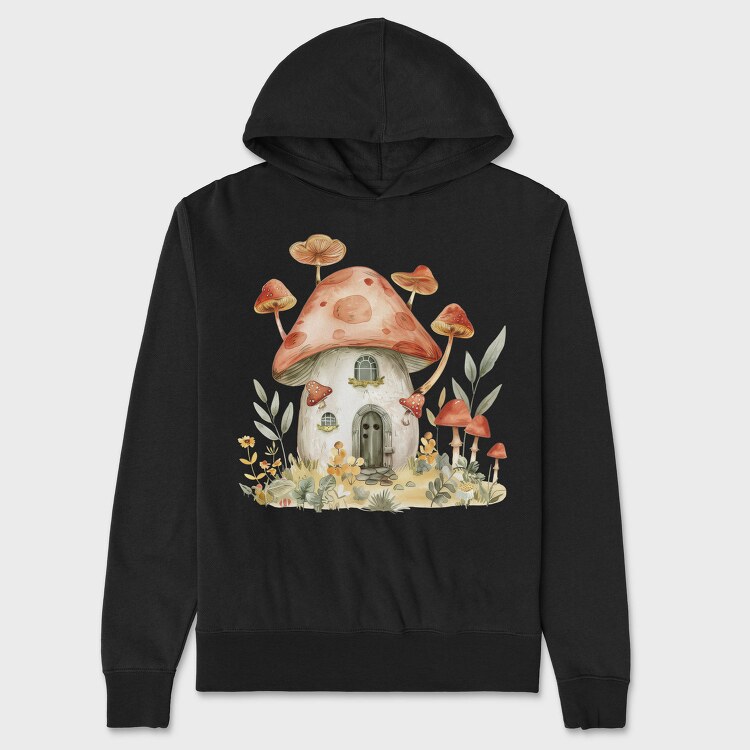 Watercolor Mushroom Hut, Hanorac Oversize Barbati (Unisex)