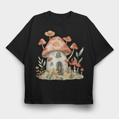 Watercolor Mushroom Hut, Tricou Oversize Barbati (Unisex)