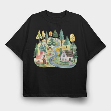 Watercolor Nature Path, Tricou Oversize Barbati (Unisex)