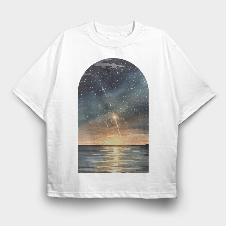 Watercolor Night Ocean, Tricou Oversize Barbati (Unisex)
