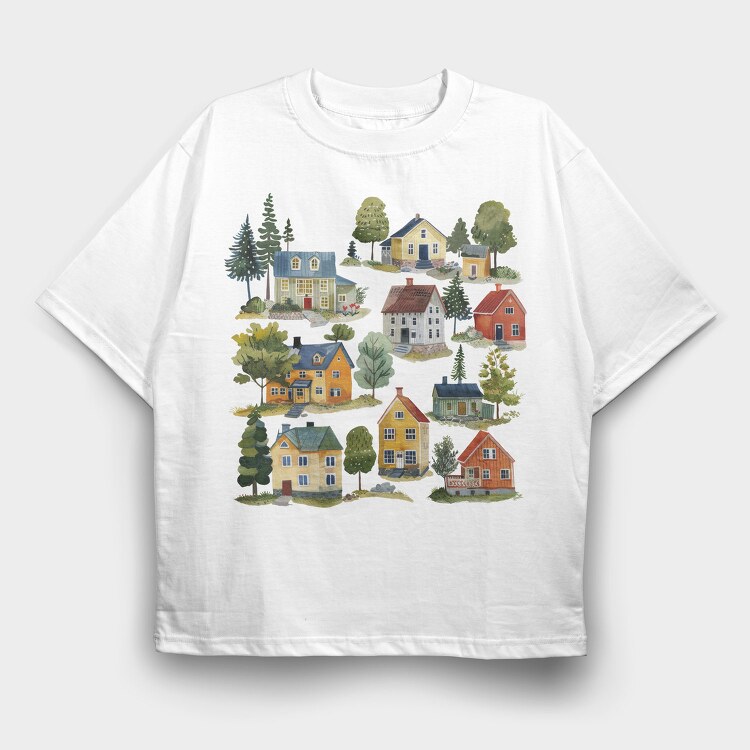 Watercolor Nordic Home, Tricou Oversize Barbati (Unisex)