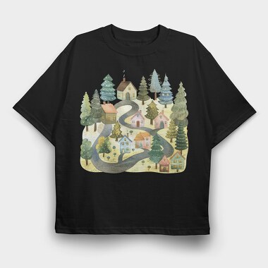 Watercolor Nordic Homes, Tricou Oversize Barbati (Unisex)