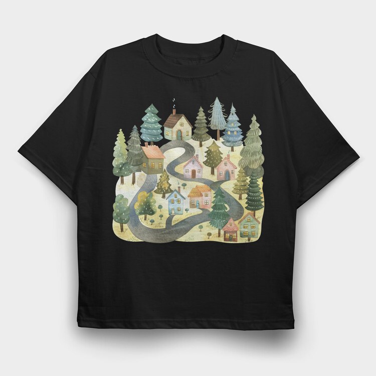 Watercolor Nordic Homes, Tricou Oversize Barbati (Unisex)