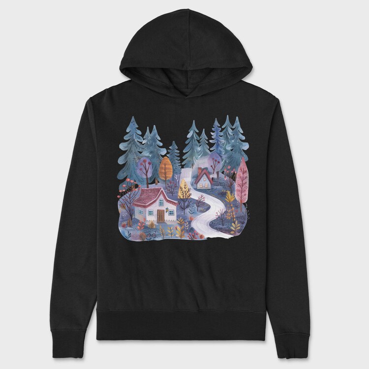 Watercolor Nordic House, Hanorac Oversize Barbati (Unisex)