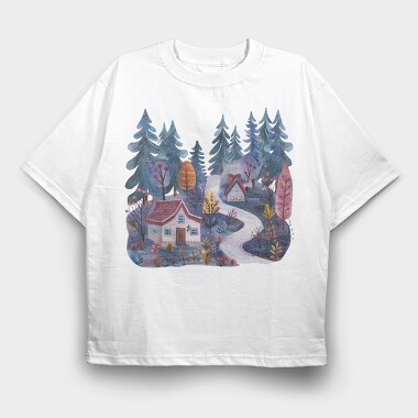 Watercolor Nordic House, Tricou Oversize Barbati (Unisex)