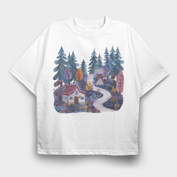 Watercolor Nordic House, Tricou Oversize Barbati (Unisex)