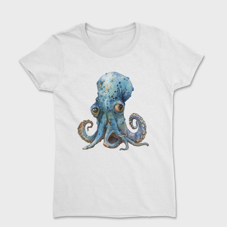 Watercolor Octopus Moonlight, Tricou Femei