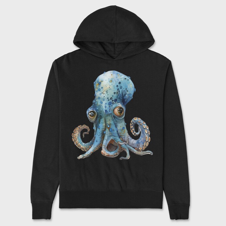 Watercolor Octopus Moonlight, Hanorac Oversize Barbati (Unisex)