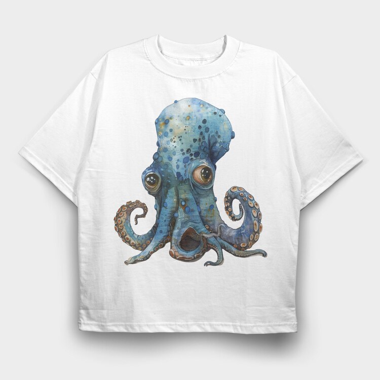 Watercolor Octopus Moonlight, Tricou Oversize Barbati (Unisex)