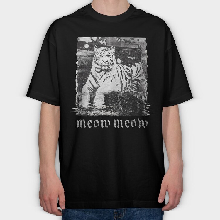 Glitch Tiger Photocopy, Tricou Oversize Barbati (Unisex)