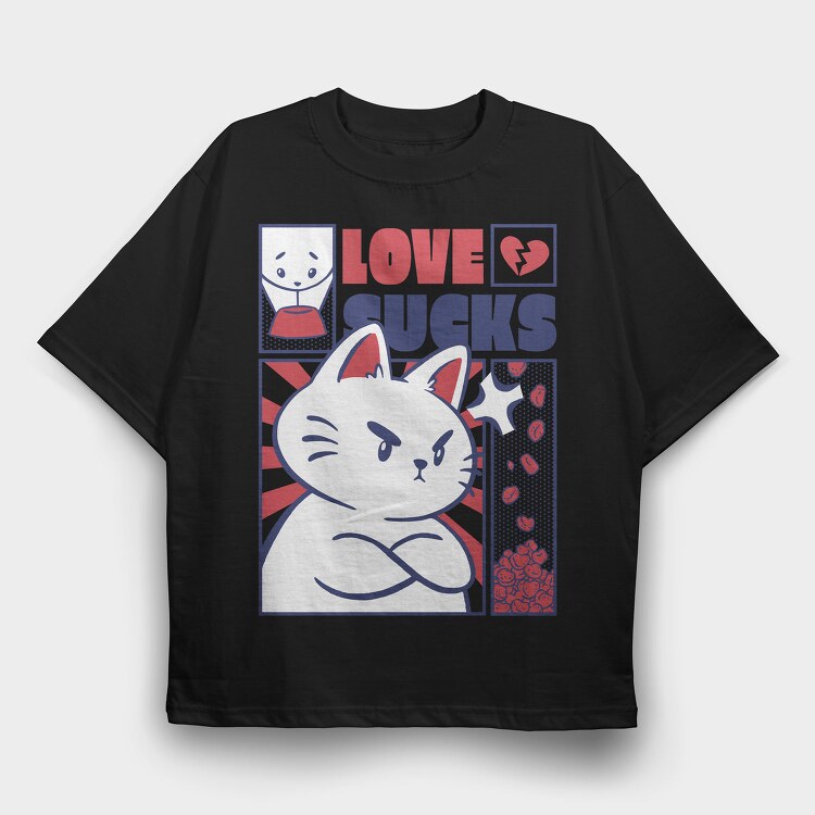 Angry Cat Anti Valentines Day Valentine, Tricou Oversize Barbati (Unisex)