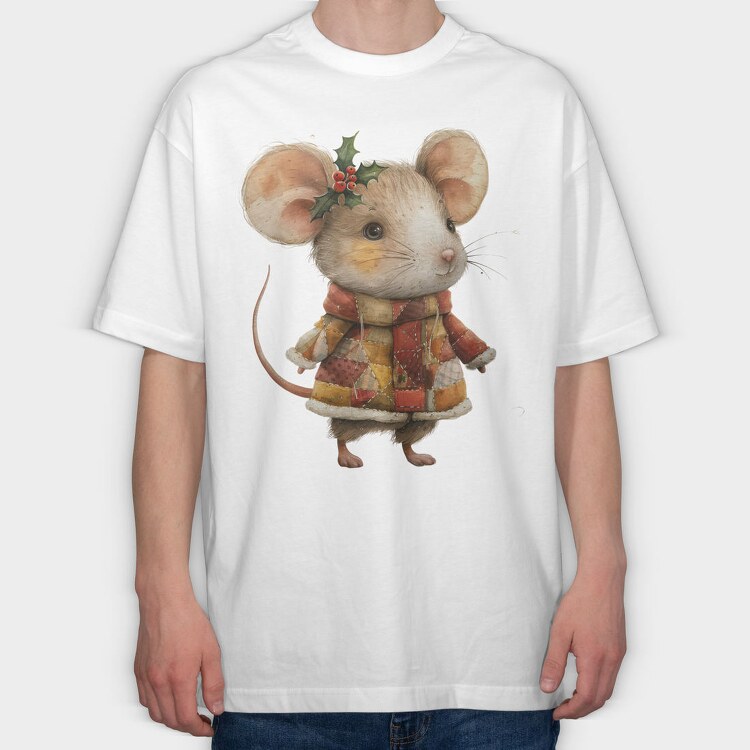 Watercolor Mouse Holly, Tricou Oversize Barbati (Unisex)