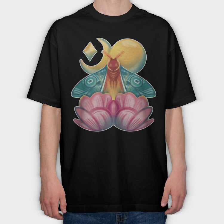 Moth Insect With Lunar Flowers, Tricou Oversize Barbati (Unisex)