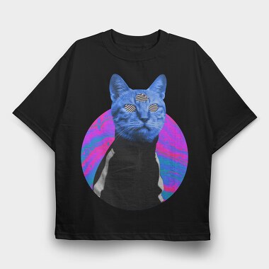 Psychedelic Trippy Cat Kitty, Tricou Oversize Barbati (Unisex)